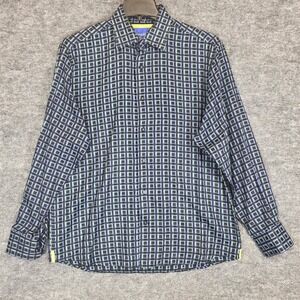Luchiano Visconti Black Shirt Men's Size L Geometric Print Button Down‎
